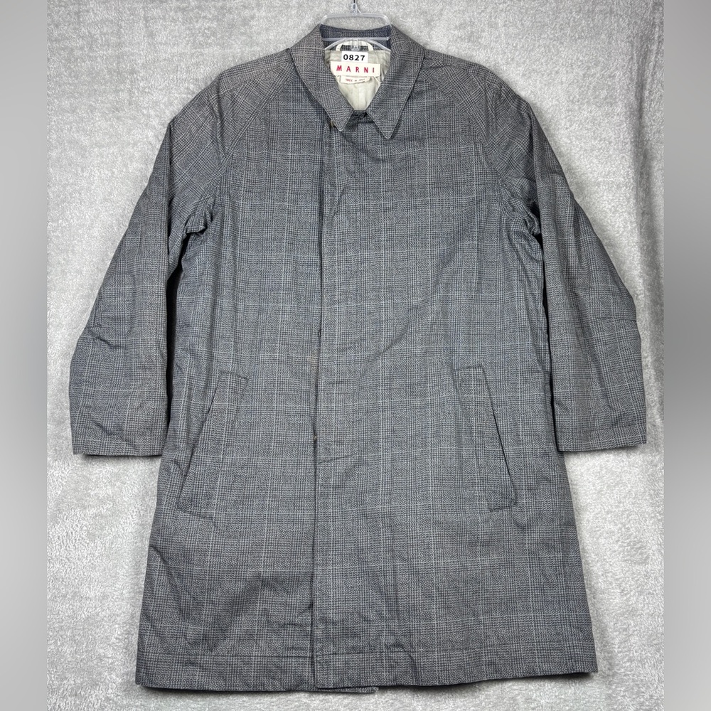 MARNI Trech Coat Mens Size 50 Multicolor Check Textured Pockets Lined Italy Made
